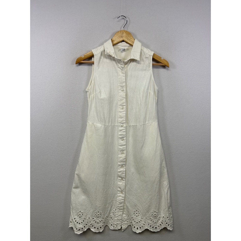 Old Navy Cottagecore Eyelet Lace Hem Womens XS Ivory Linen Blend Shirt Dress